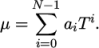  N∑ −1 μ = aiTi. i=0 \relax \special {t4ht=