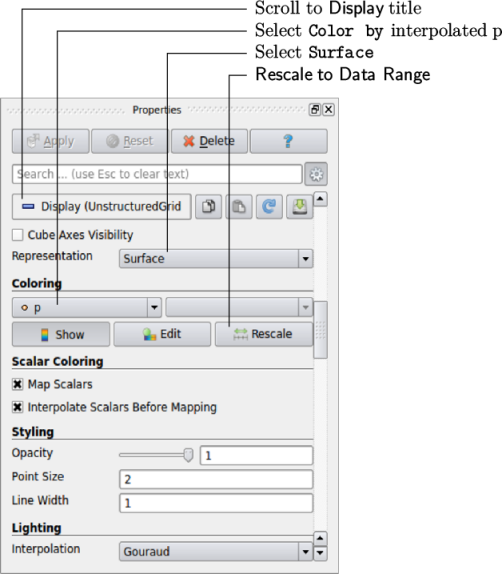 Scroll to Display title Select Color by interpolated p Select Surface Rescale to Data Range \relax \special {t4ht=